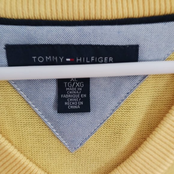 Tommy Hilfiger cotton sleveless sweater yellow V neck vneck - Picture 2 of 2